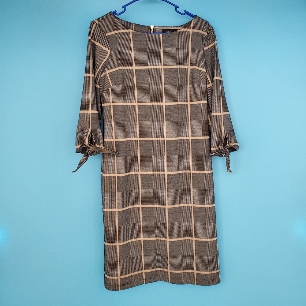 Liz Claiborne Dress Size 8 Midi Plaid 3/4 Sleeve